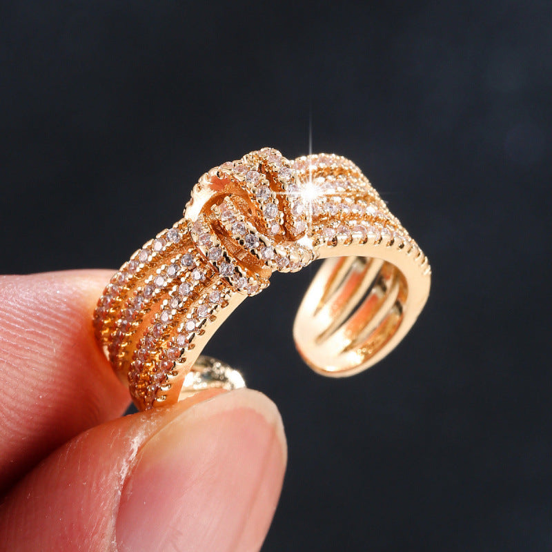 Polka Dots Twist Open Rings For Women In Electroplated Copper With Zircon Inlay