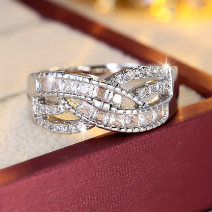Women’s Crossover Rings In Gold Electroplated Copper Featuring Zircon Inlay
