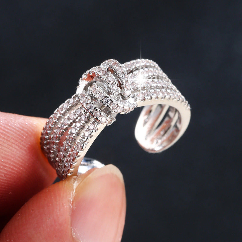 Polka Dots Twist Open Rings For Women In Electroplated Copper With Zircon Inlay