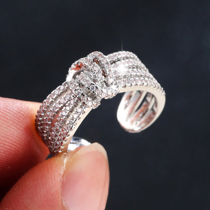 Polka Dots Twist Open Rings For Women In Electroplated Copper With Zircon Inlay