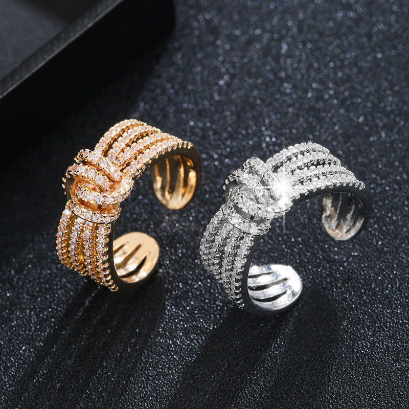 Polka Dots Twist Open Rings For Women In Electroplated Copper With Zircon Inlay