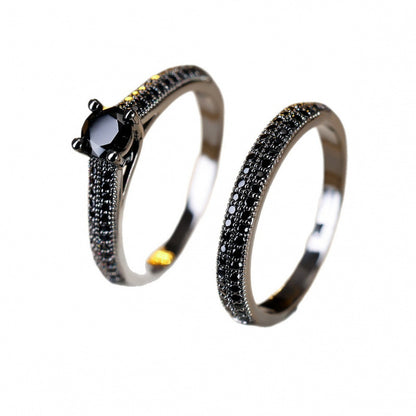 Couple Double Ring Set In Copper With Zircon Inlay, Elegant Matching Rings For Partners