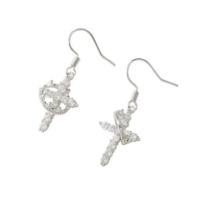 Gold Cross Earrings For Women Featuring Copper Studs And Rhinestone Inlay