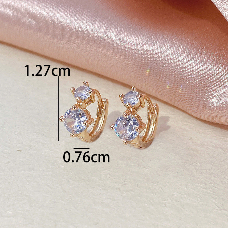 Sweet Round Copper Earrings For Women With Zircon Inlay In Gold Color