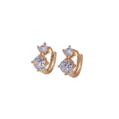 Sweet Round Copper Earrings For Women With Zircon Inlay In Gold Color
