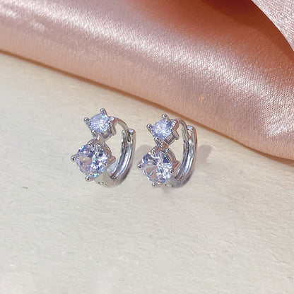 Sweet Round Copper Earrings For Women With Zircon Inlay In Gold Color