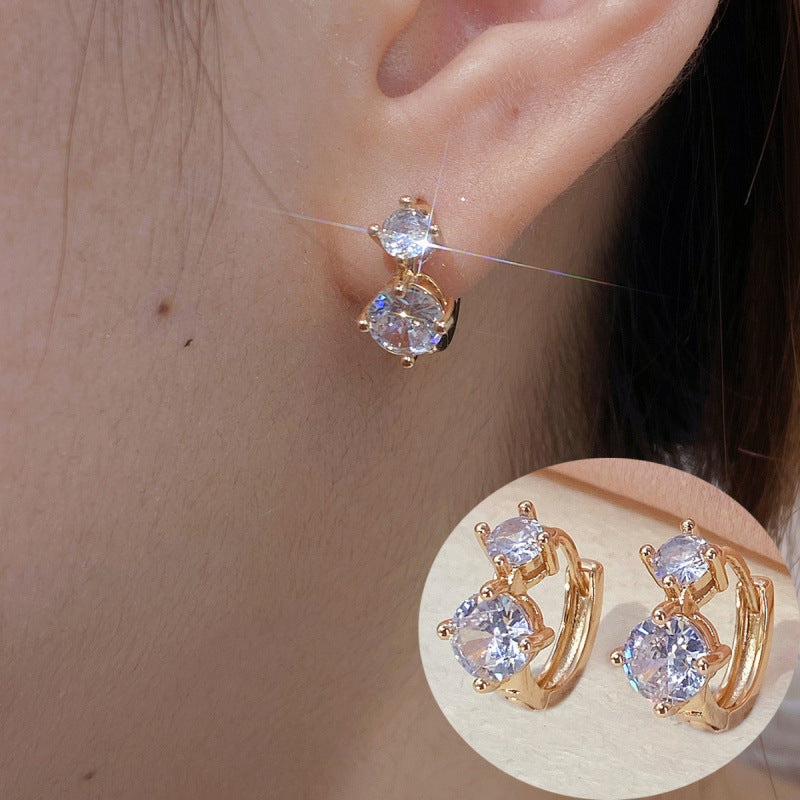 Sweet Round Copper Earrings For Women With Zircon Inlay In Gold Color