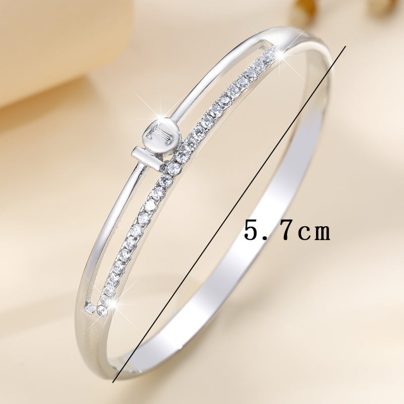 Copper Inlay Zircon Bracelet Bangle In Gold Color Featuring Elegant Design