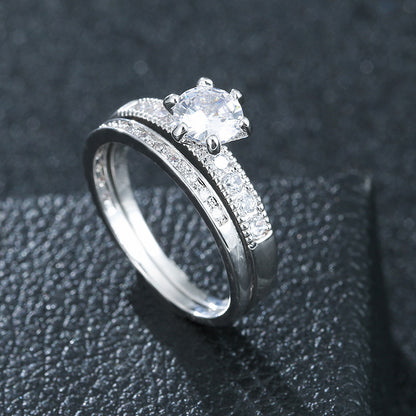Geometric Couple Rings In Simple Style, Copper With Golden Electroplated Finish And Zircon Inlay