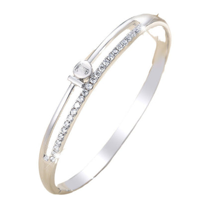 Copper Inlay Zircon Bracelet Bangle In Gold Color Featuring Elegant Design