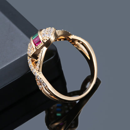 Simple Style Geometric Rings For Women In Copper With Platinum Electroplated Finish And Zircon Inlay