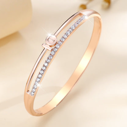 Copper Inlay Zircon Bracelet Bangle In Gold Color Featuring Elegant Design