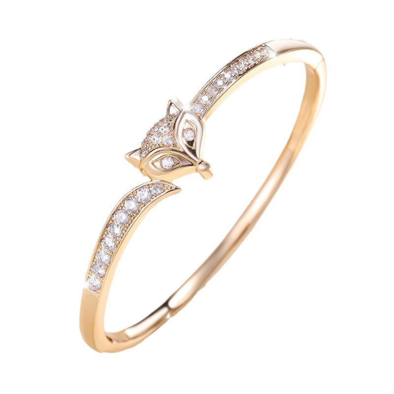 Simple Style Fox Copper Bangle With Zircon Inlay, 1 PCS Package