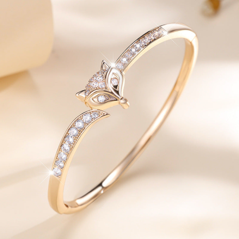 Simple Style Fox Copper Bangle With Zircon Inlay, 1 PCS Package