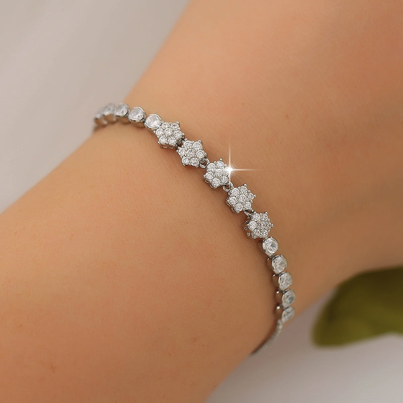 Flowers Bracelet For Women In Electroplated Copper With Zircon Inlay