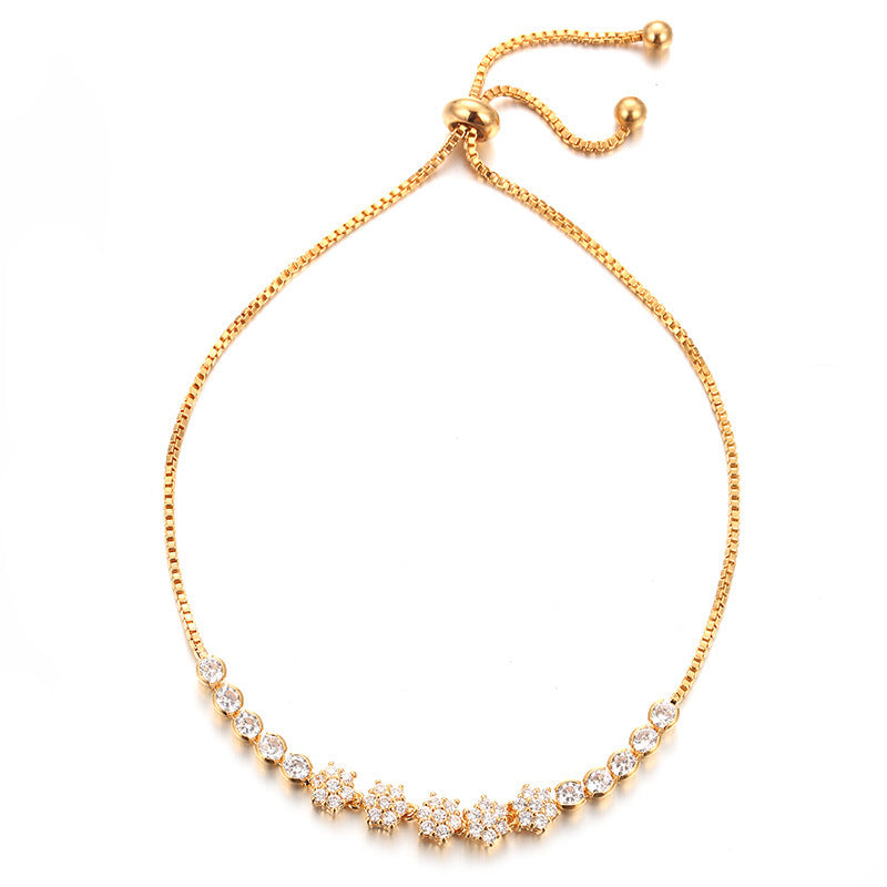Flowers Bracelet For Women In Electroplated Copper With Zircon Inlay