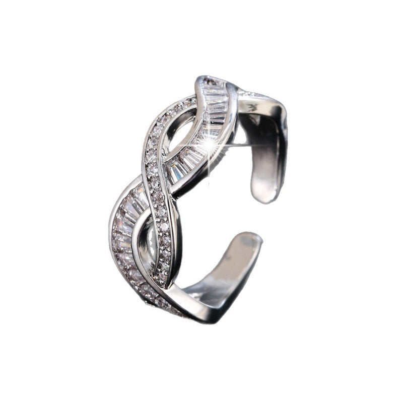 Women’s Open Rings With Lines Pattern, Electroplated Gold Plated Copper Featuring Zircon Inlay