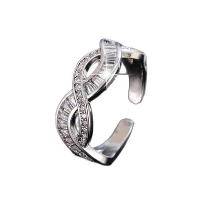 Women’s Open Rings With Lines Pattern, Electroplated Gold Plated Copper Featuring Zircon Inlay