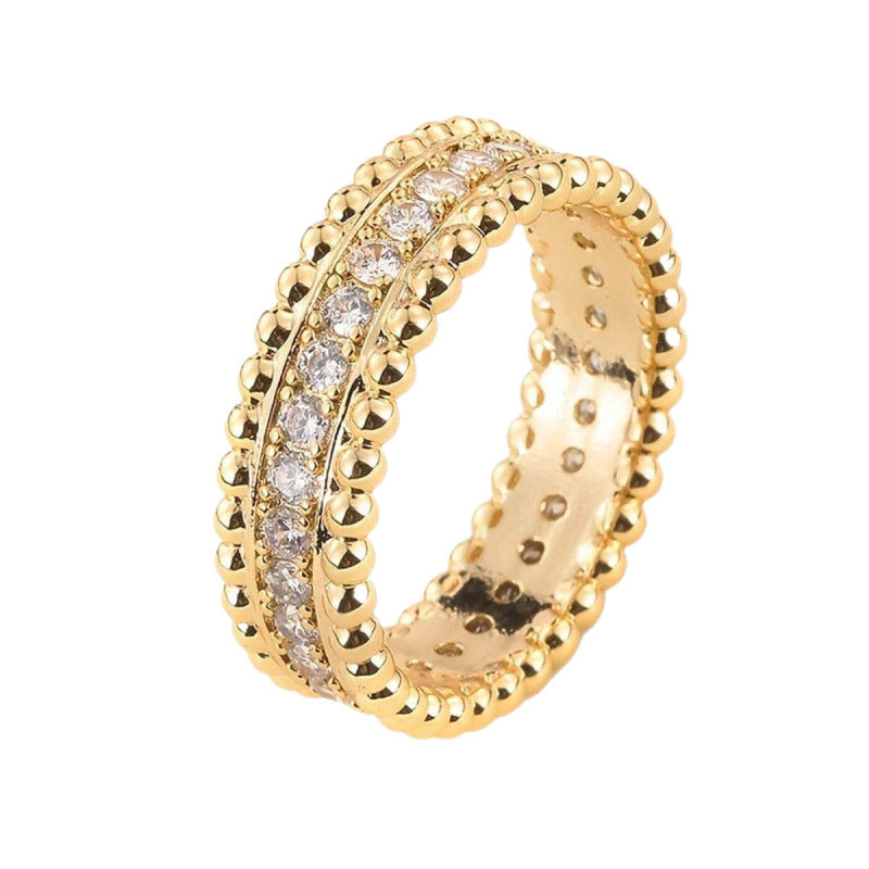 Unisex Round Copper Ring With Real Gold Plating And Zircon Inlay In Gold