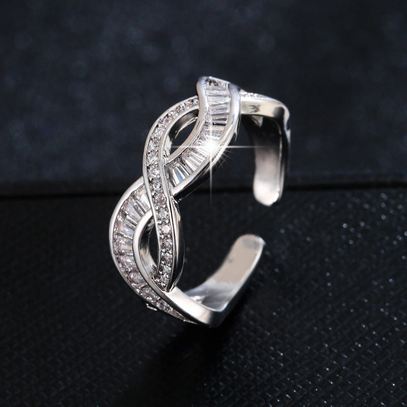 Women’s Open Rings With Lines Pattern, Electroplated Gold Plated Copper Featuring Zircon Inlay