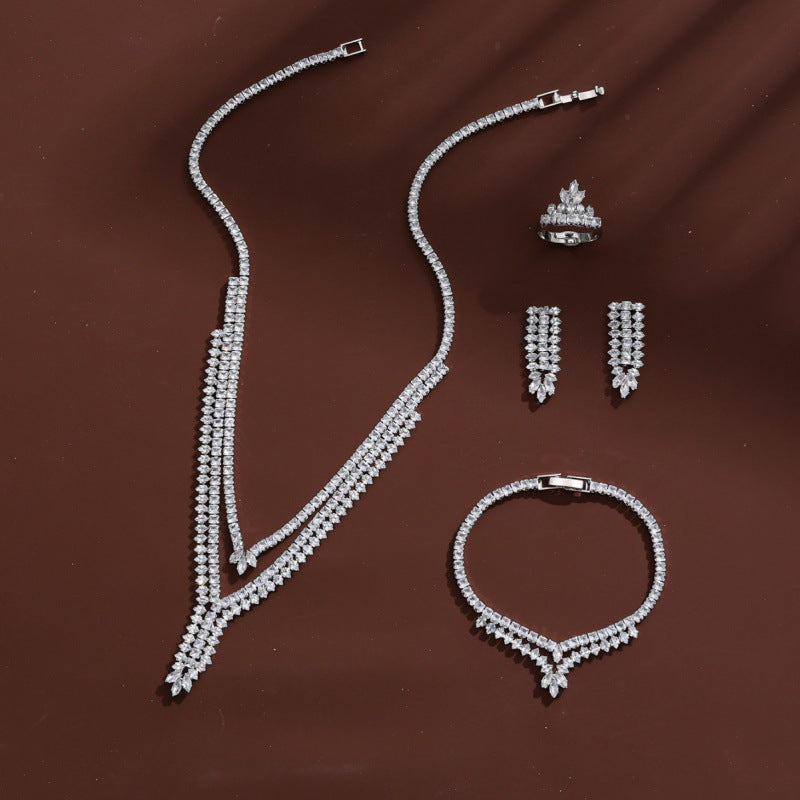 Retro Style Copper Tassel Earrings For Women, 4 Pieces Set Jewelry Set