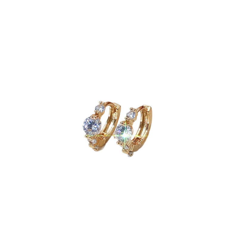 Sweet Round Copper Earrings For Women With Zircon Inlay In Gold Tone
