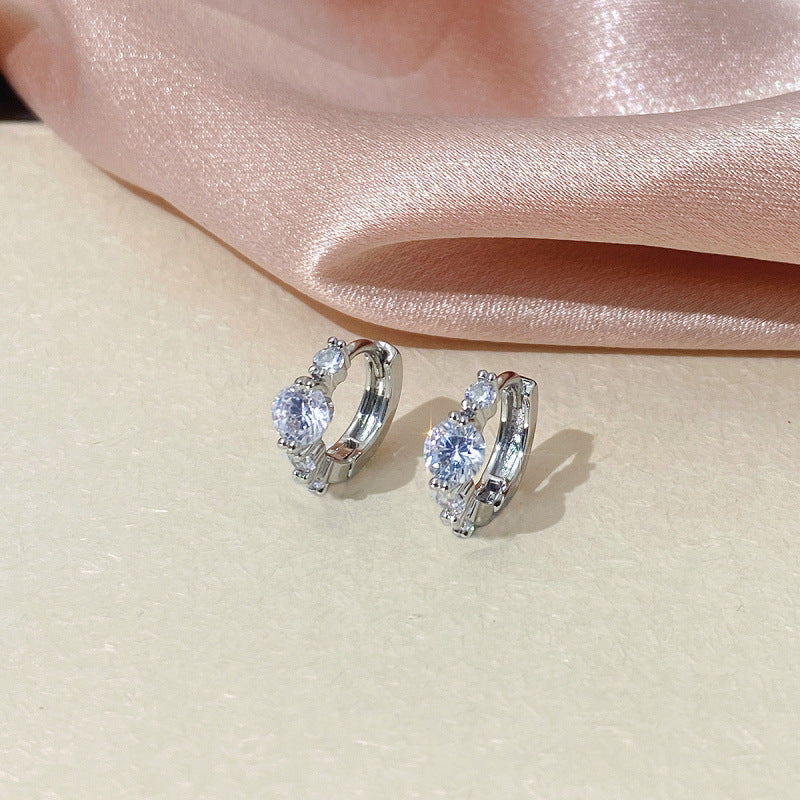 Sweet Round Copper Earrings For Women With Zircon Inlay In Gold Tone