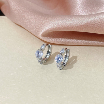 Sweet Round Copper Earrings For Women With Zircon Inlay In Gold Tone