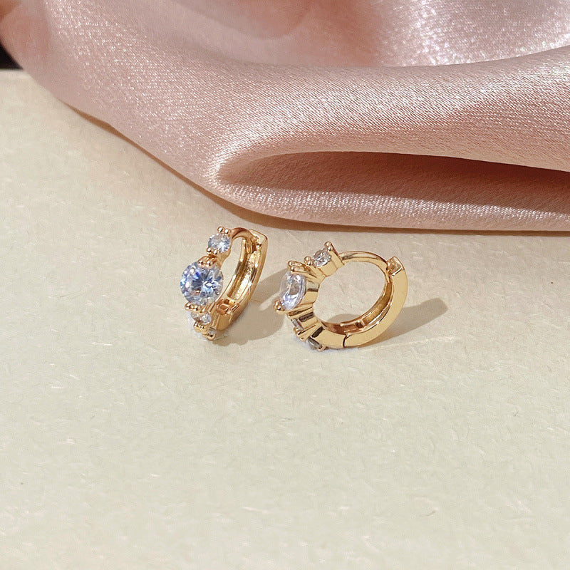 Sweet Round Copper Earrings For Women With Zircon Inlay In Gold Tone