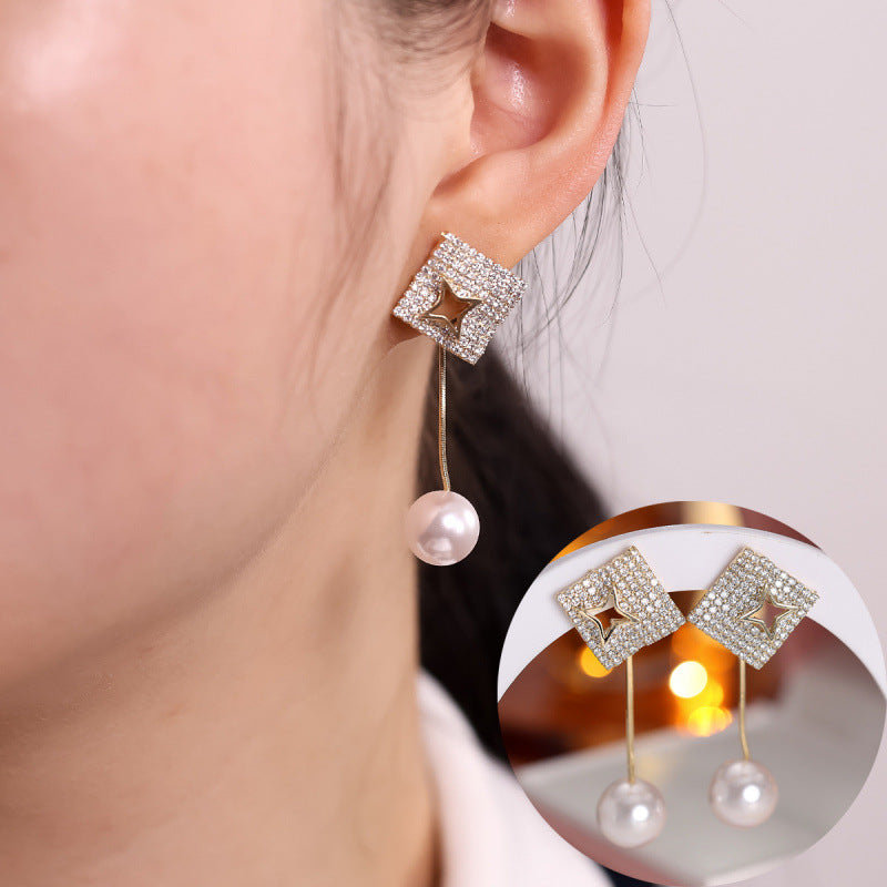 Gold Star Earrings For Women Featuring Copper Ear Pins And Zircon Inlay