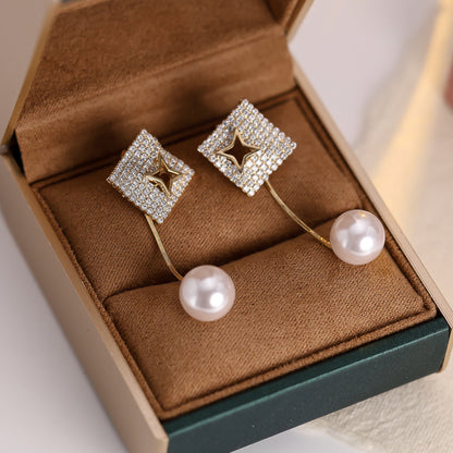 Gold Star Earrings For Women Featuring Copper Ear Pins And Zircon Inlay