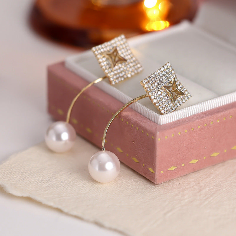 Gold Star Earrings For Women Featuring Copper Ear Pins And Zircon Inlay