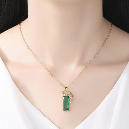 Women’s Cheetah Print Pendant Necklace With Golden Plated Copper And Artificial Crystal Inlay On Cable Chain