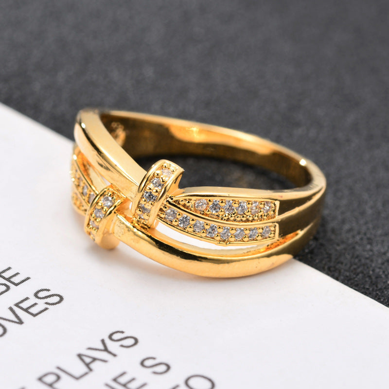 Simple Style Crossover Ring For Unisex, Electroplated Copper Material In White