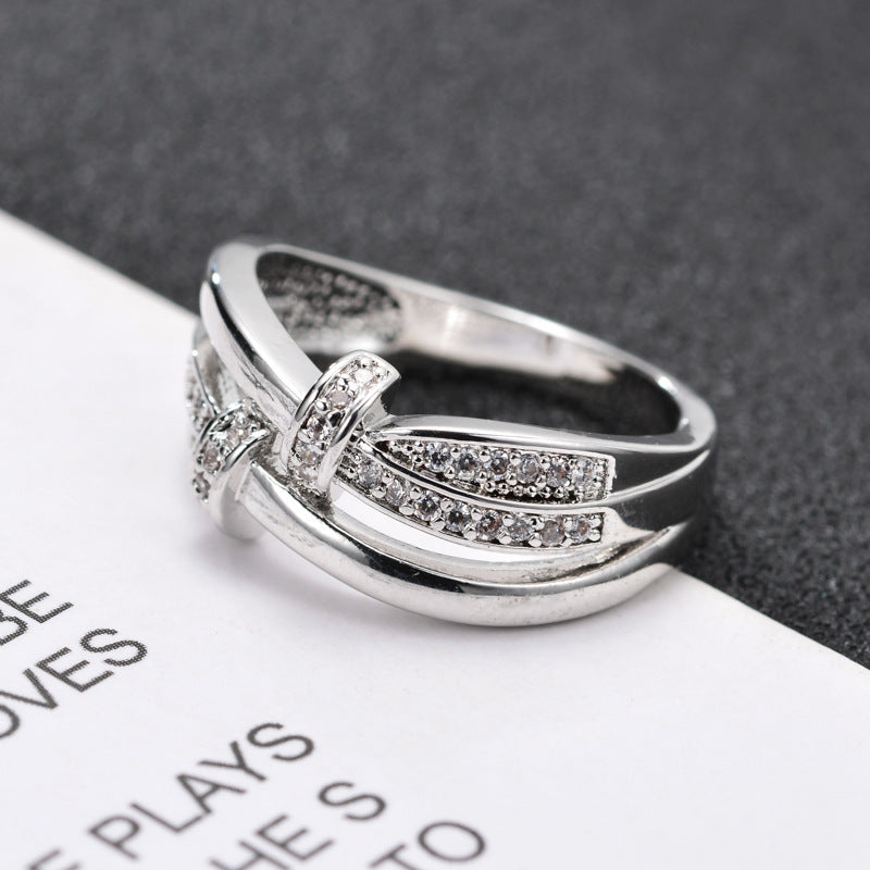 Simple Style Crossover Ring For Unisex, Electroplated Copper Material In White