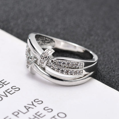 Simple Style Crossover Ring For Unisex, Electroplated Copper Material In White