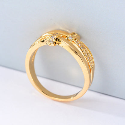 Simple Style Crossover Ring For Unisex, Electroplated Copper Material In White