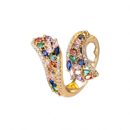 Waves Copper Wave Ring For Women With Zircon Inlay In Gold, Perfect For Spring And Summer