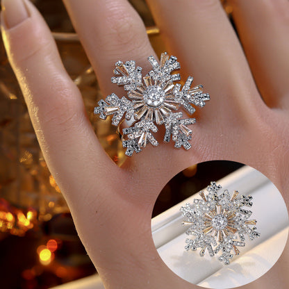 Elegant Snowflake Ring For Women In Electroplated Copper With Zircon Inlay
