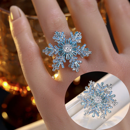 Elegant Snowflake Ring For Women In Electroplated Copper With Zircon Inlay