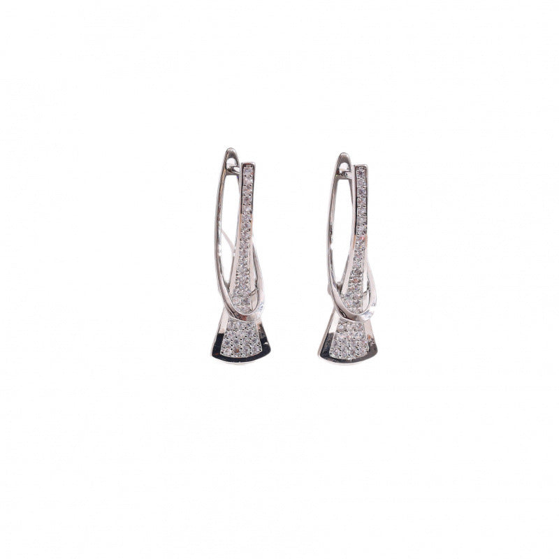 Geometric Clip Earrings For Women In Simple Style, Copper Material With Electroplated Gold Plating And Zircon Inlay