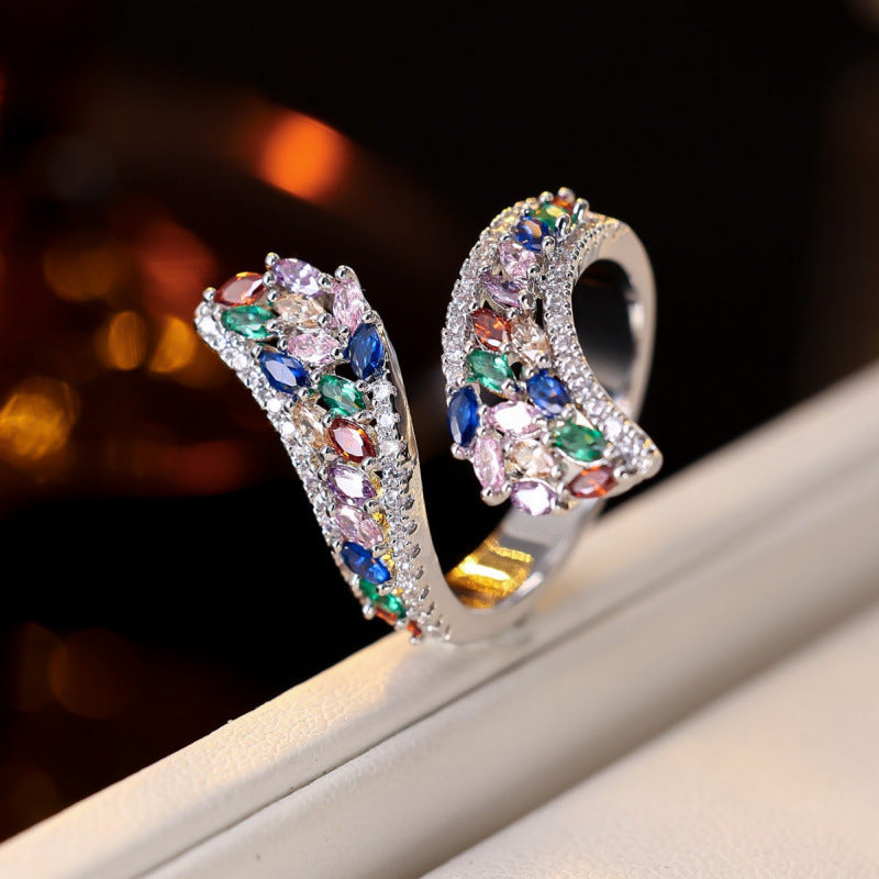 Waves Copper Wave Ring For Women With Zircon Inlay In Gold, Perfect For Spring And Summer