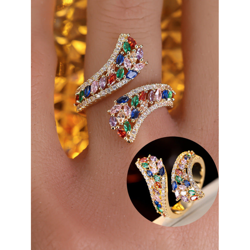 Waves Copper Wave Ring For Women With Zircon Inlay In Gold, Perfect For Spring And Summer