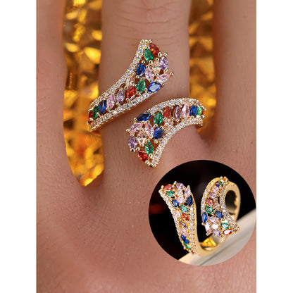 Waves Copper Wave Ring For Women With Zircon Inlay In Gold, Perfect For Spring And Summer