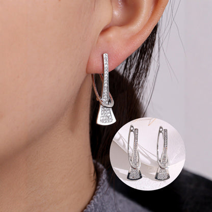Geometric Clip Earrings For Women In Simple Style, Copper Material With Electroplated Gold Plating And Zircon Inlay