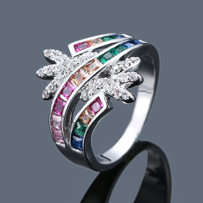 Sweet Flowers Copper Ring For Women With White Zircon Inlay