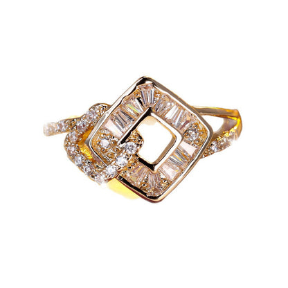 Geometric Copper Ring For Women With Zircon Inlay In Elegant Gold