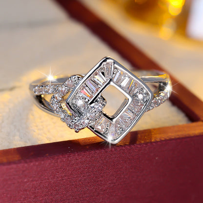 Geometric Copper Ring For Women With Zircon Inlay In Elegant Gold