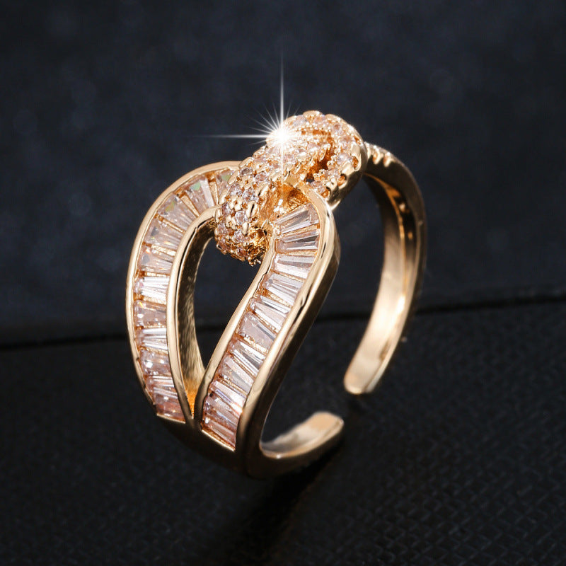 Geometric Open Rings For Women In Copper With Zircon Inlay, Available In Gold, Perfect For Spring