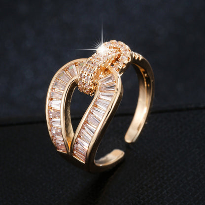 Geometric Open Rings For Women In Copper With Zircon Inlay, Available In Gold, Perfect For Spring
